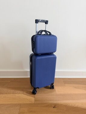 2-Piece Carry On Luggage Set 20” Rolling Suitcase + 14” Makeup Bag TSA Lock